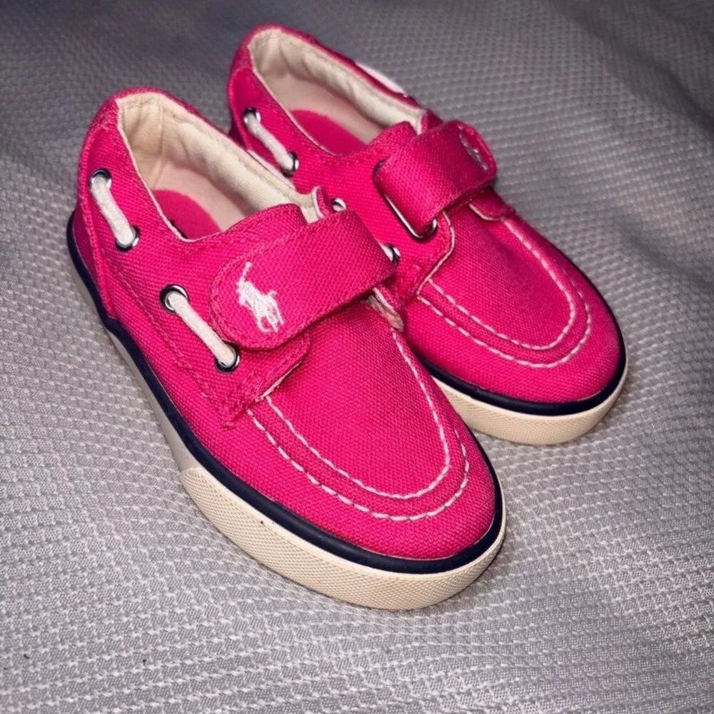 Toddler Pink Polo Ralph Lauren Preppy Canvas Slip On Loafer Boat Shoes Size 7